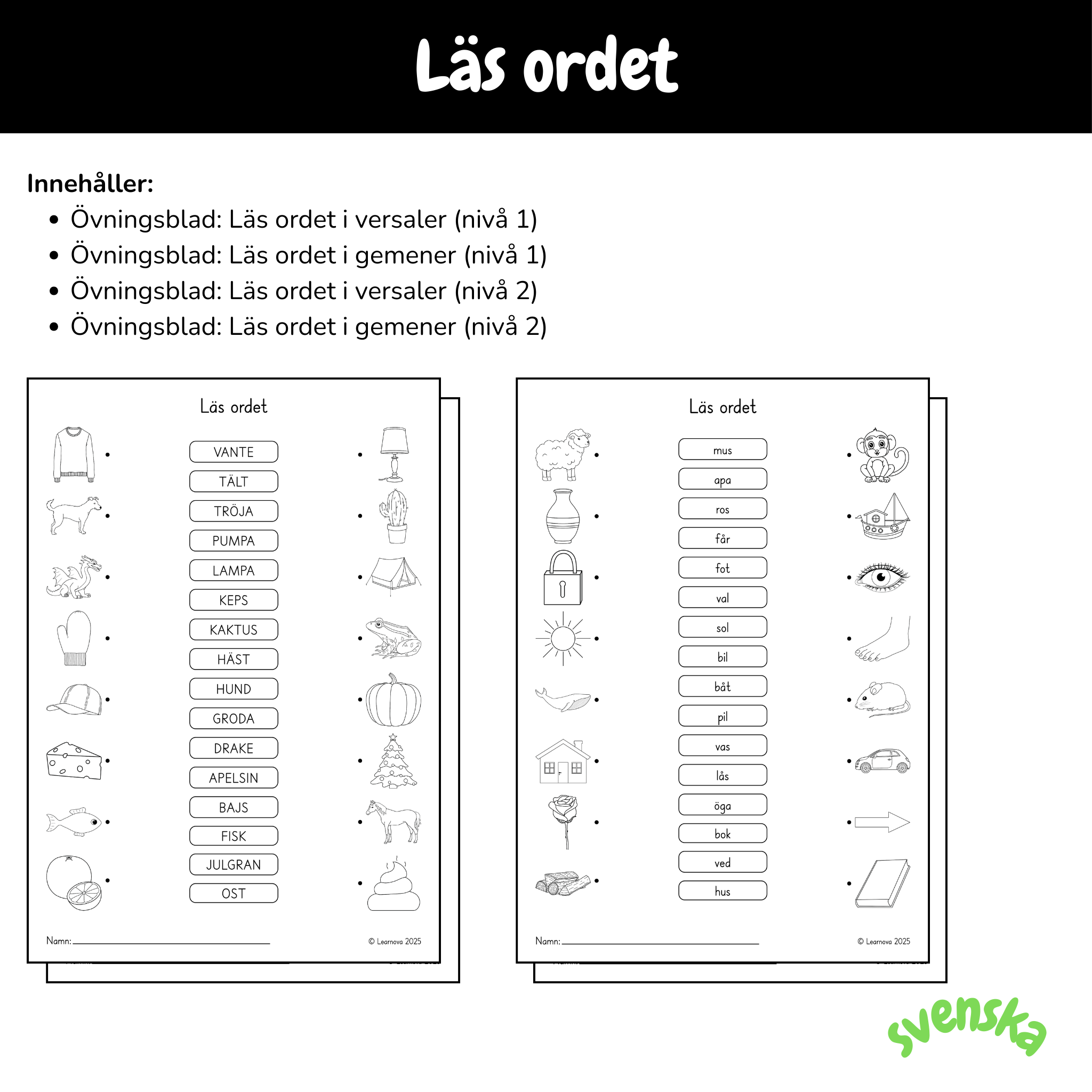 Övningsblad - Läs ordet
