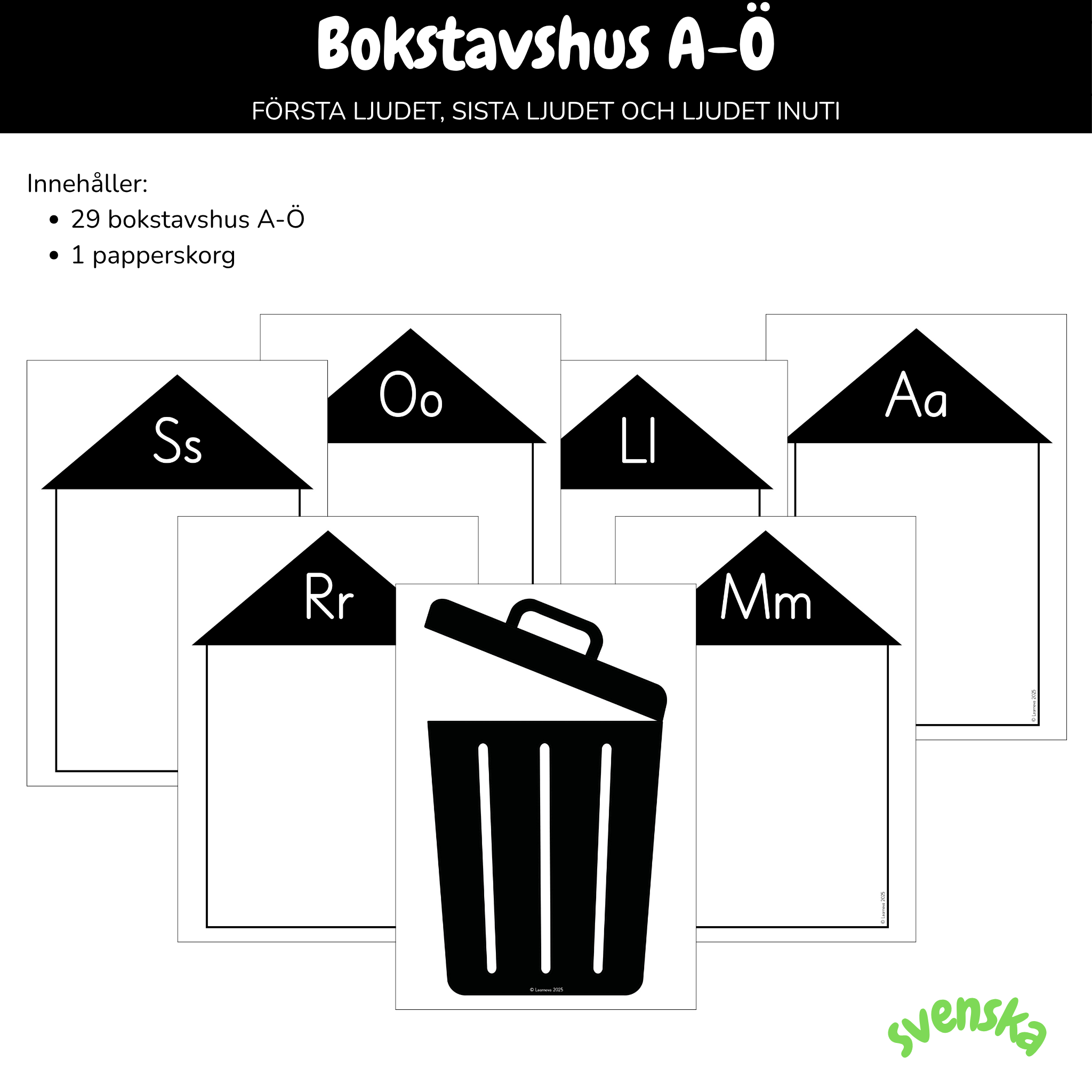 Bokstavshus A-Ö och papperskorg