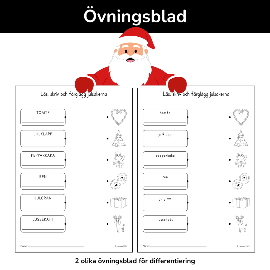 Läs skriv och färglägg julsakerna