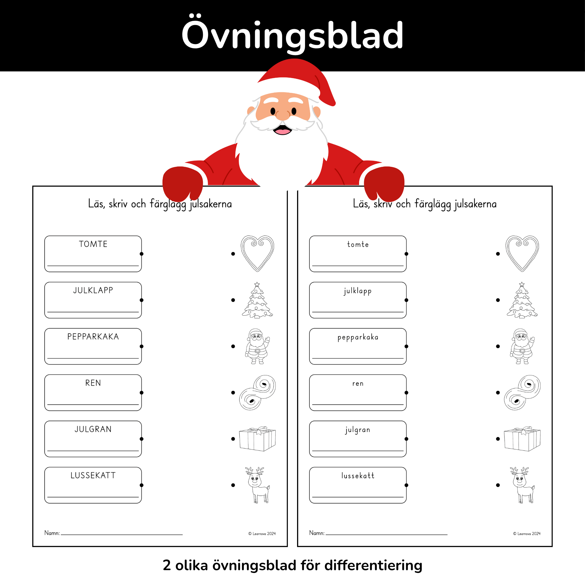 Läs skriv och färglägg julsakerna