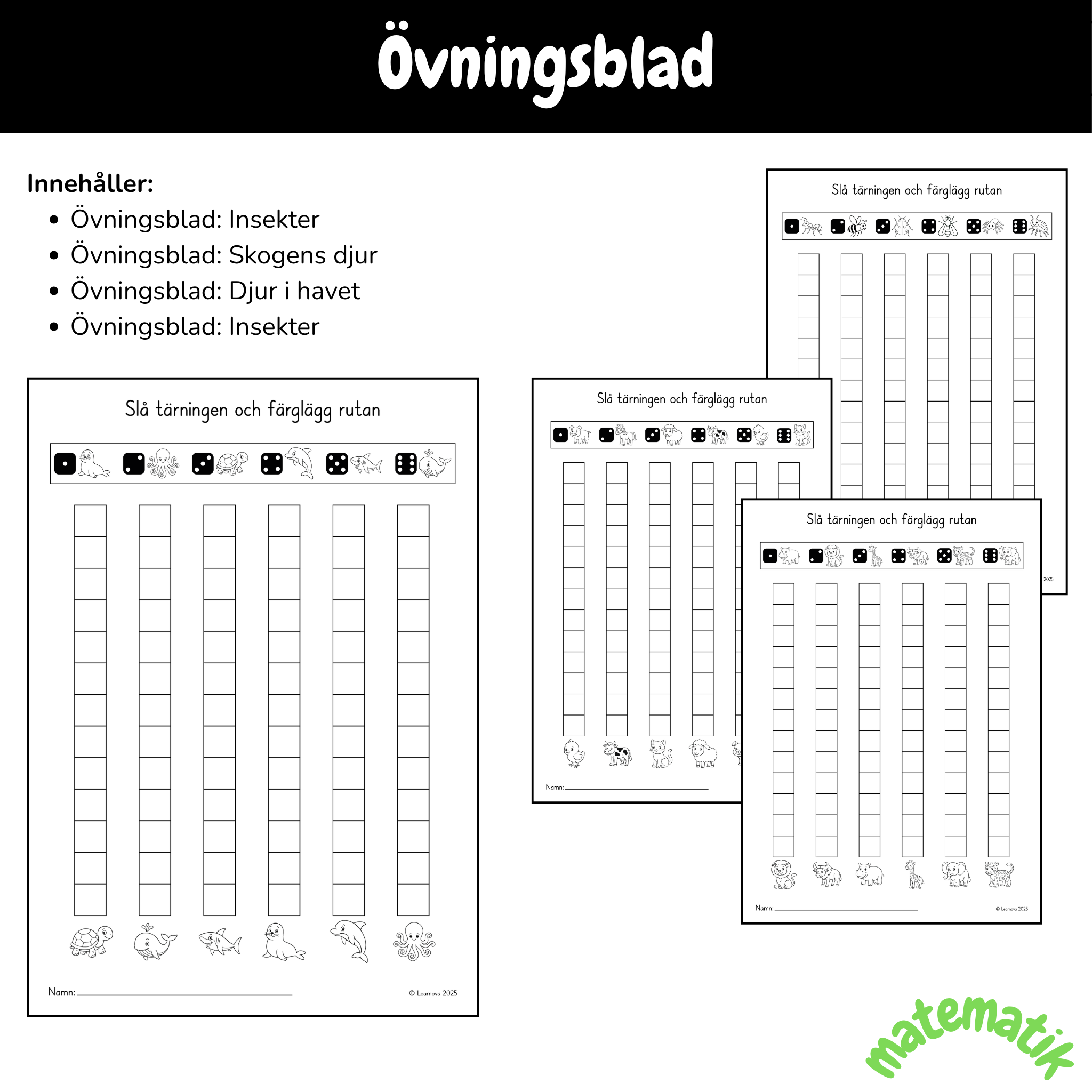 Slå tärningen och färglägg rutan i rätt stapel
