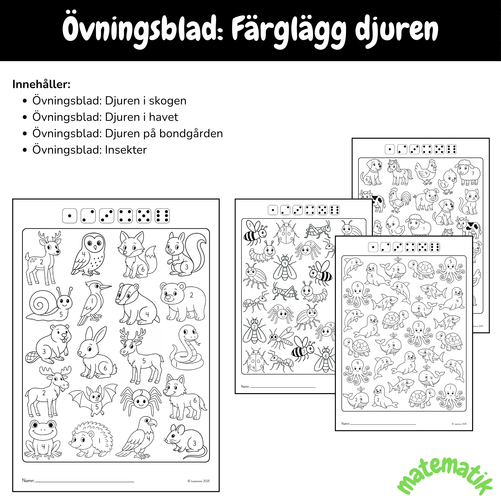 Slå tärningen och färglägg djuret