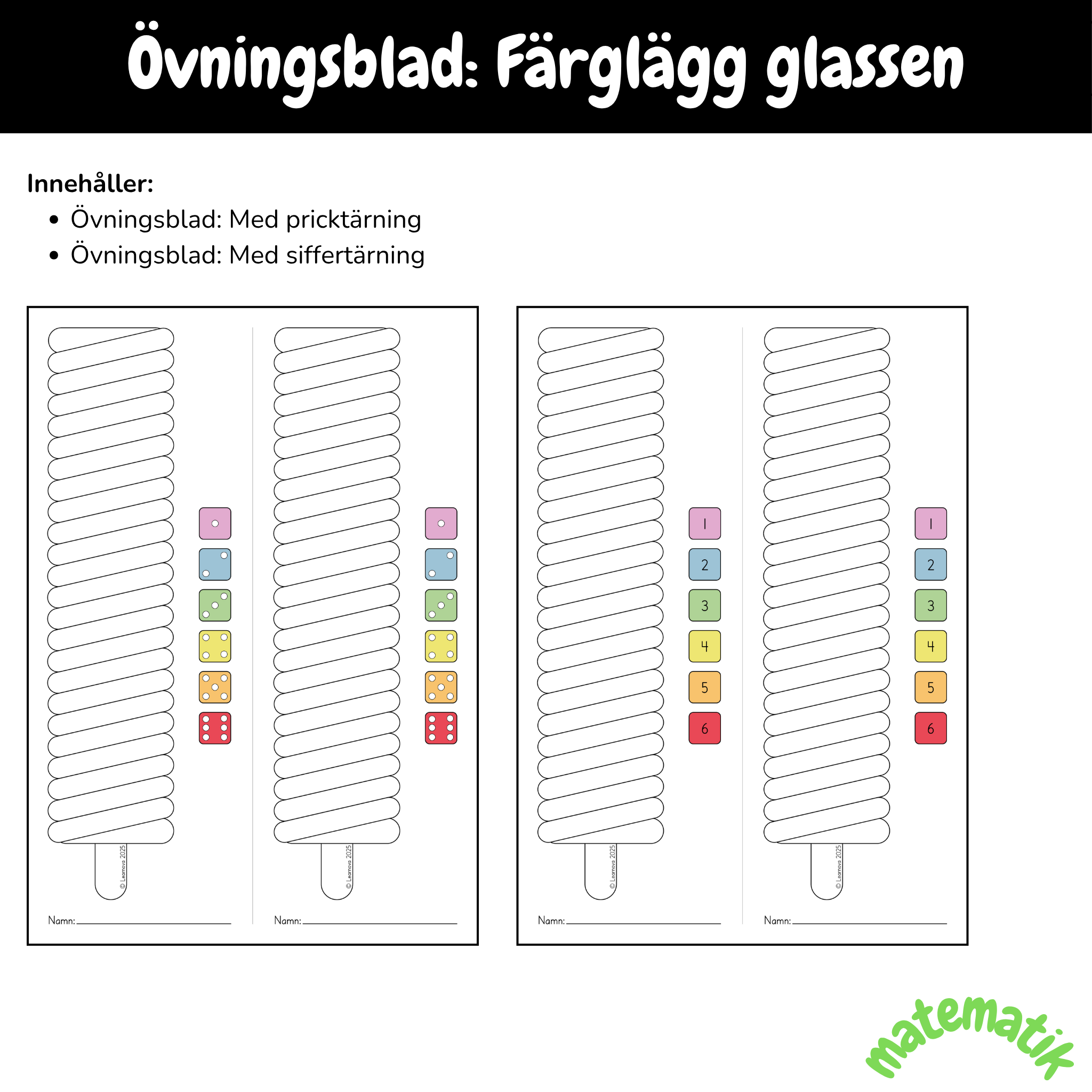 Övningsblad - Slå tärningen och färglägg glassen