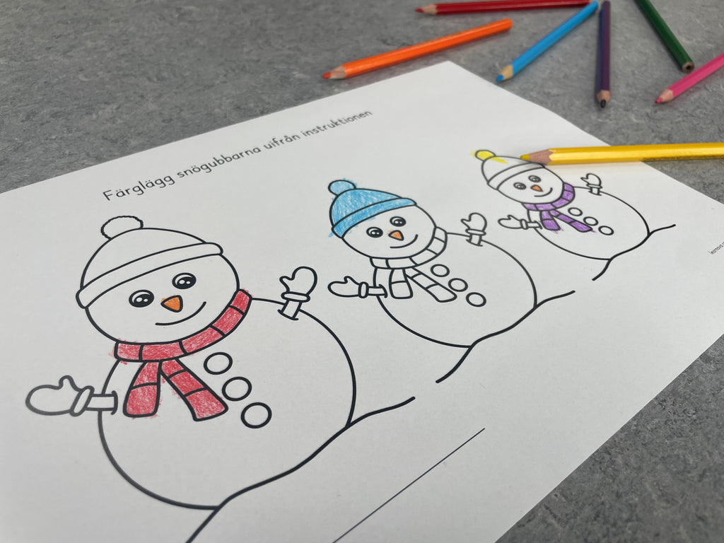 Färglägg snögubbarna utifrån instruktionen