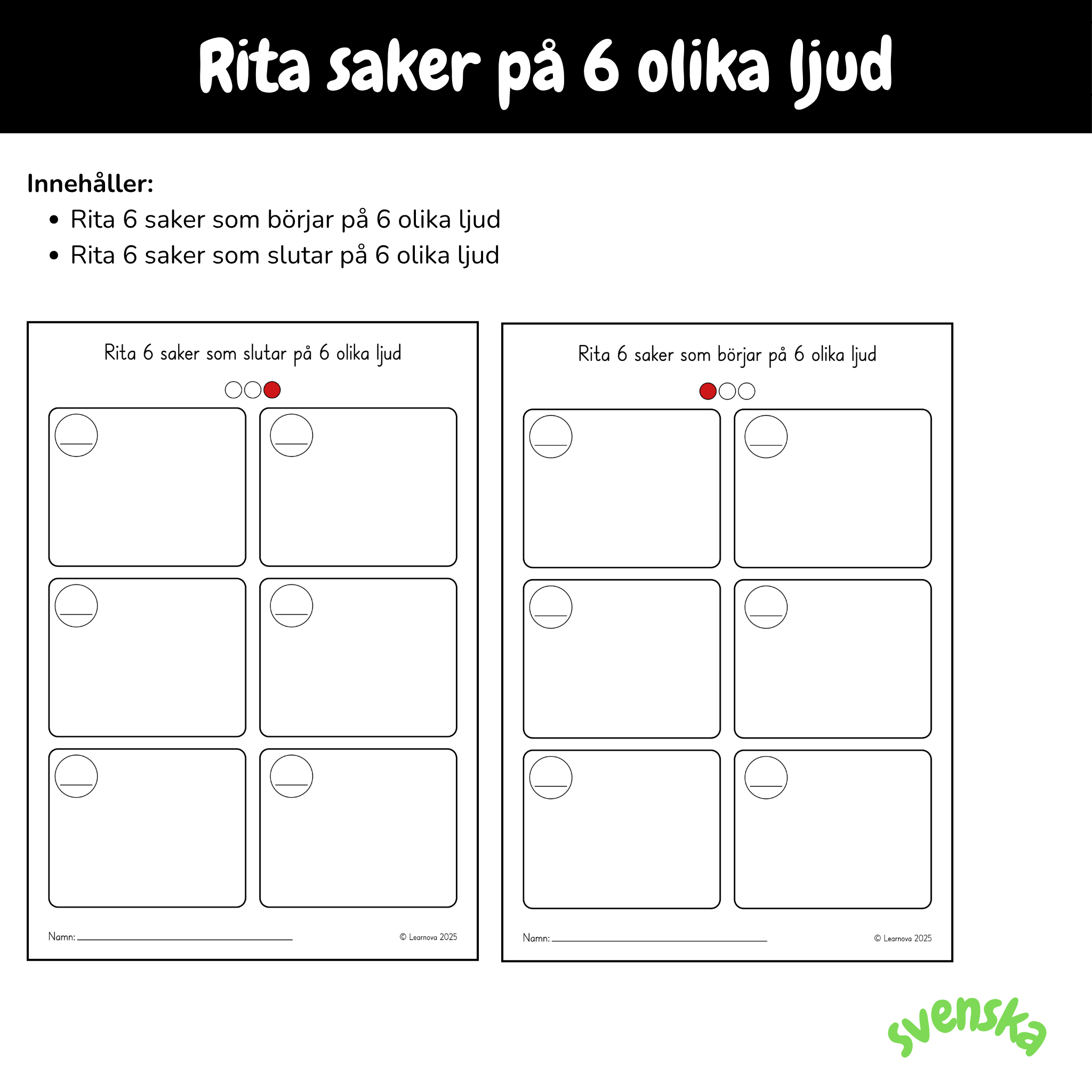 Övningsblad - Rita 6 saker som börjar och slutar på olika ljud
