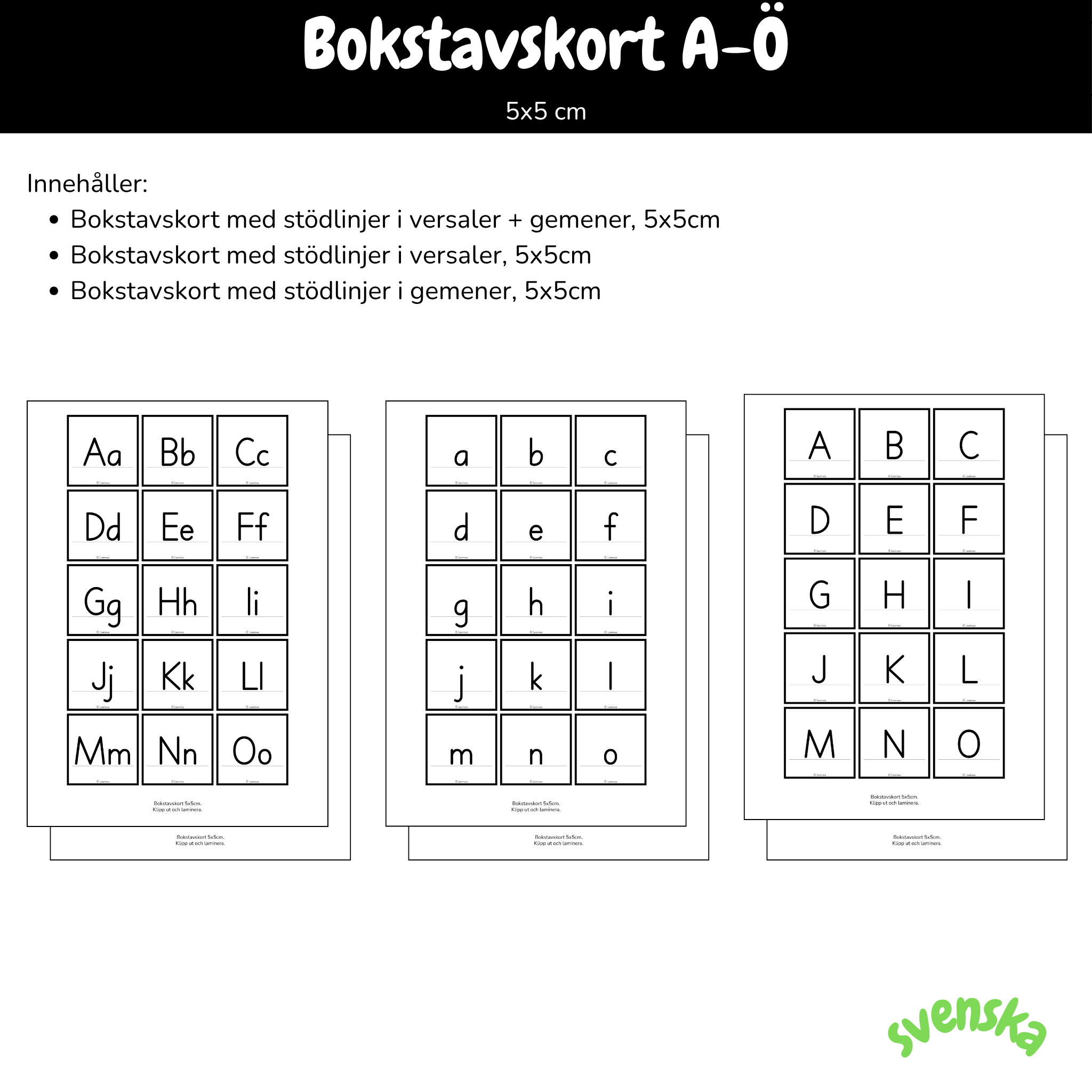 Bokstavkort A-Ö 5x5cm