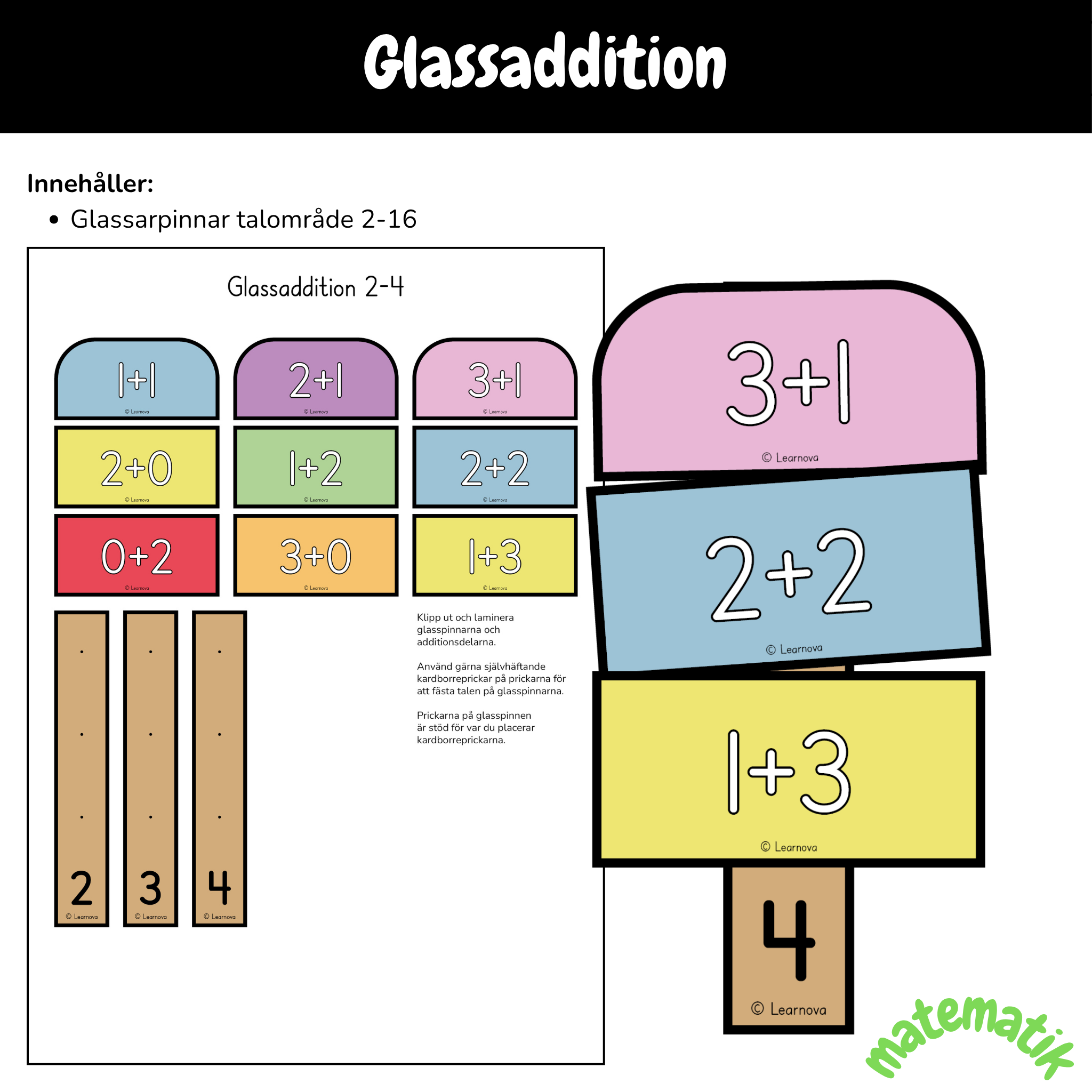 Addition: Glassaddition talområde 2-16