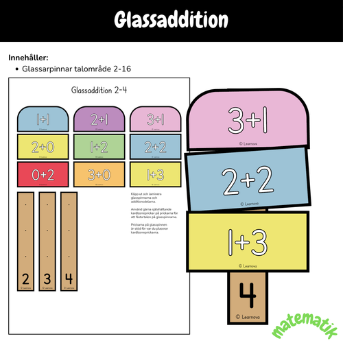 Addition: Glassaddition talområde 2-16