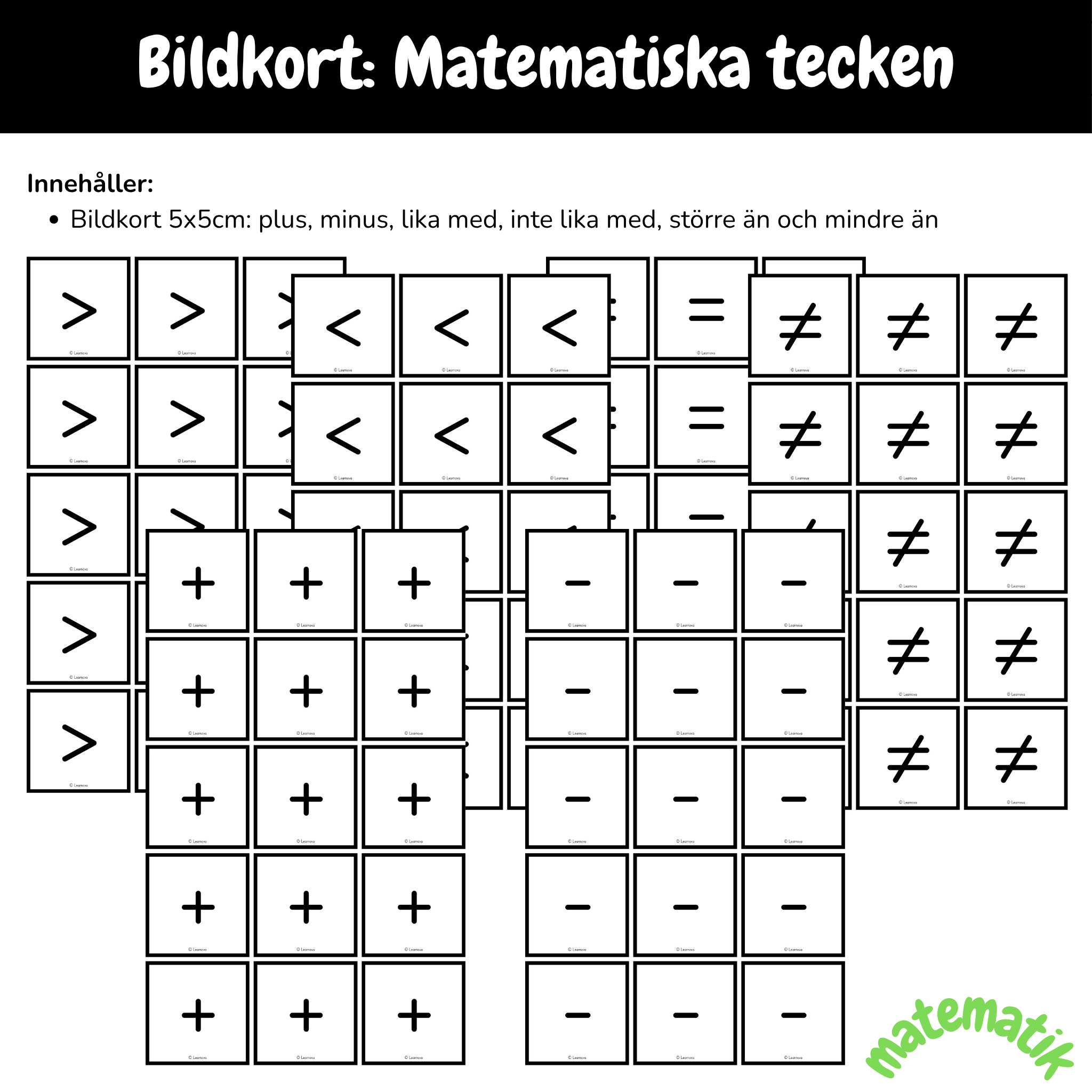 Bildkort matematiska tecken 5x5cm