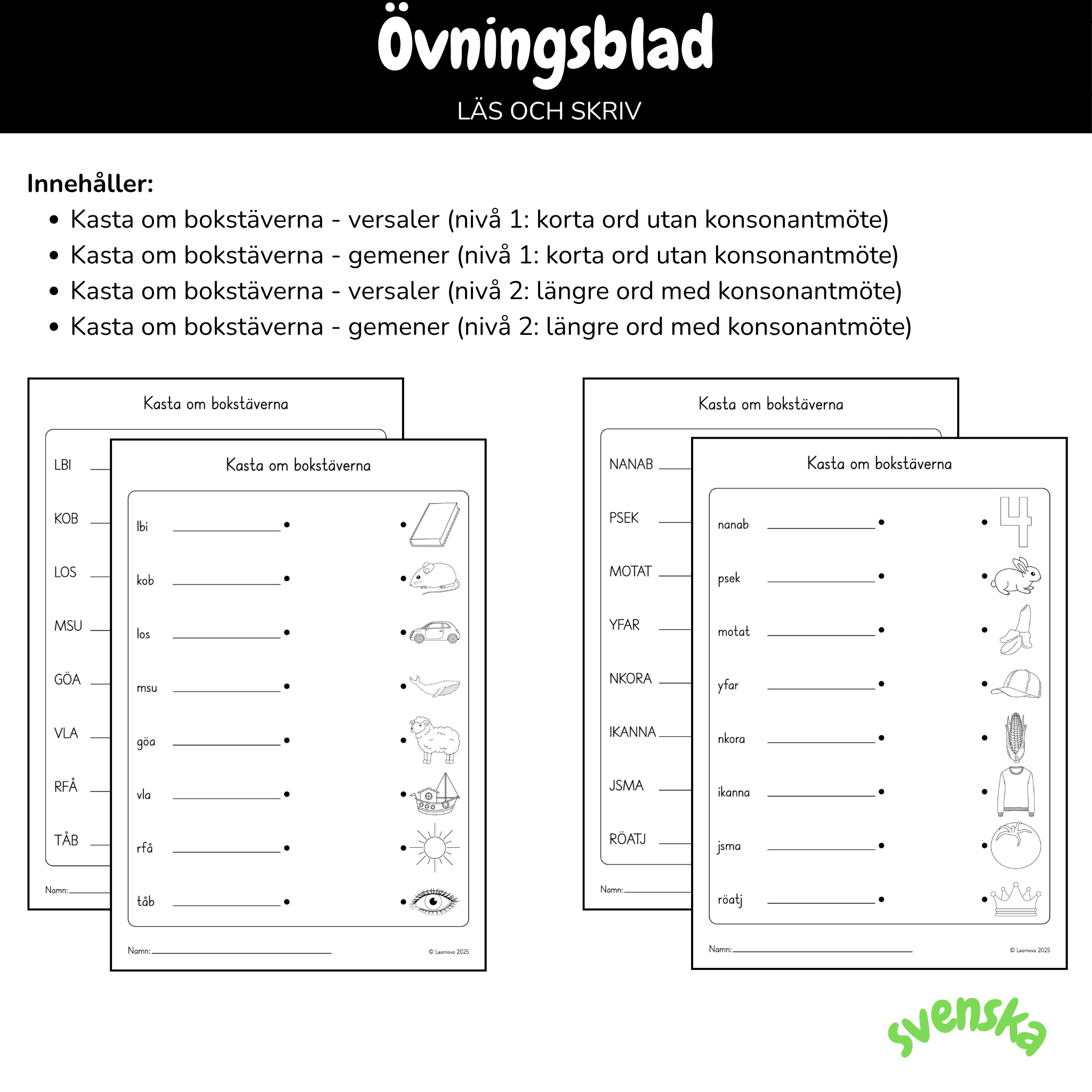 Övningsblad - Kasta om bokstäverna