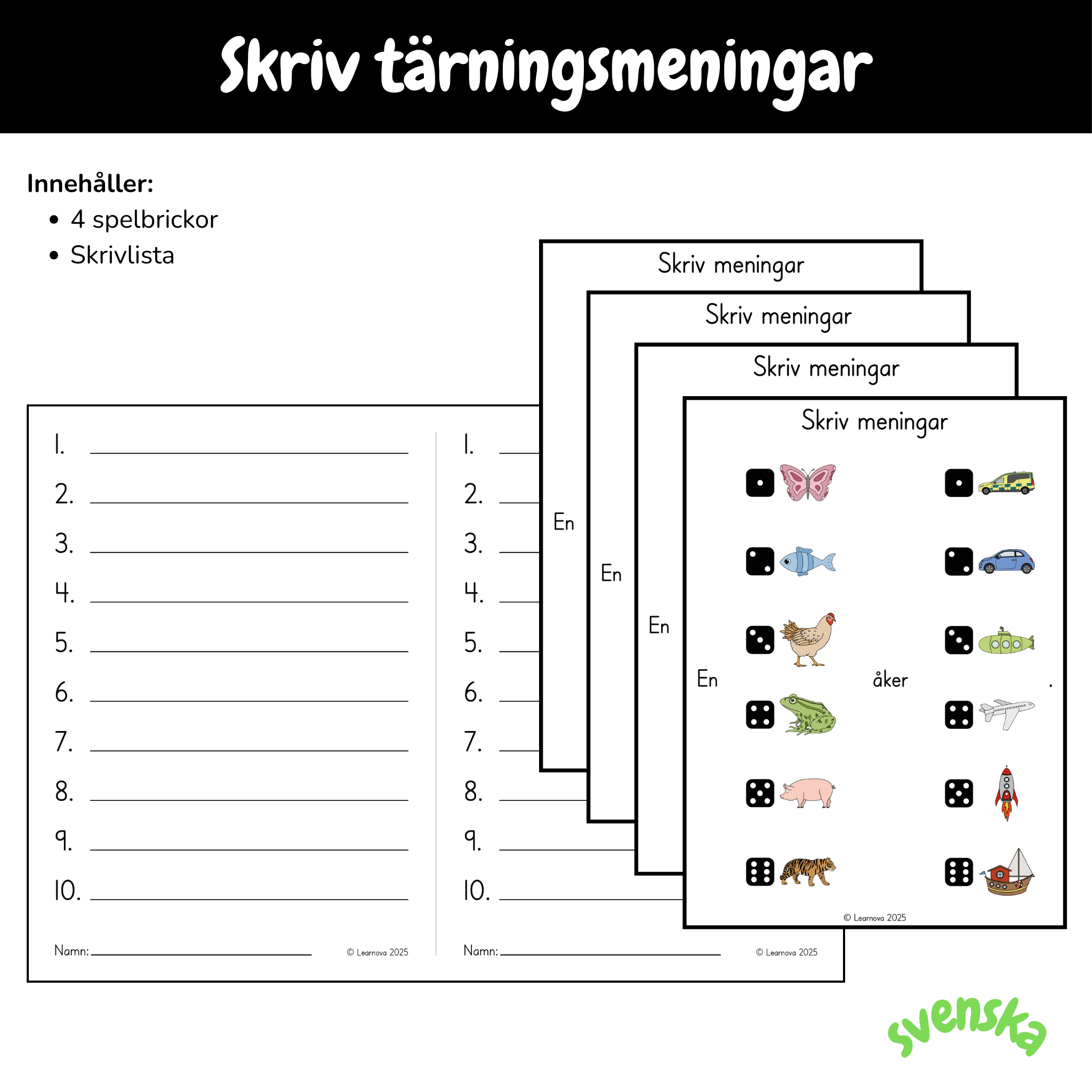 Skriv knasiga tärningsmeningar – Skrivträning och meningsbyggnad